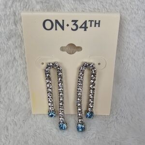 On 34th Crystal Double Chain Drop Earrings With Light Blue Stone